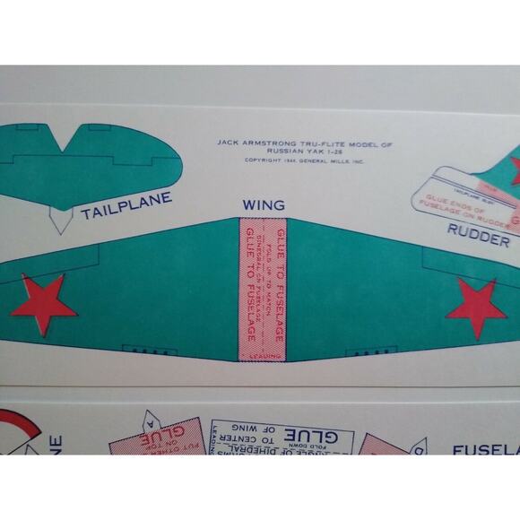 Airplane Toy Jack Armstrong Tru-Flite Model Of Russian Yak 1-26 GM Cereal 1944 - Picture 3 of 5